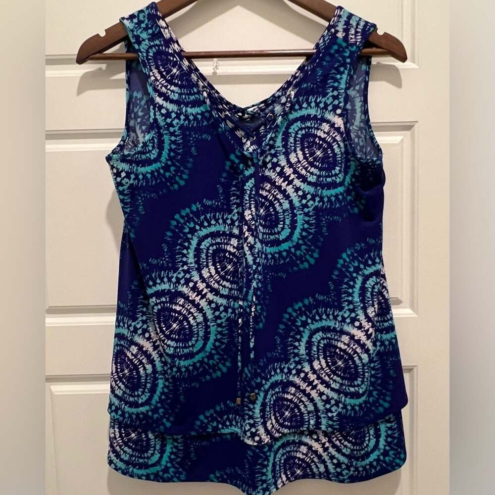 Worthington Sleeveless V-neck Top Tiered Blouse Size Petite Small PS Casual